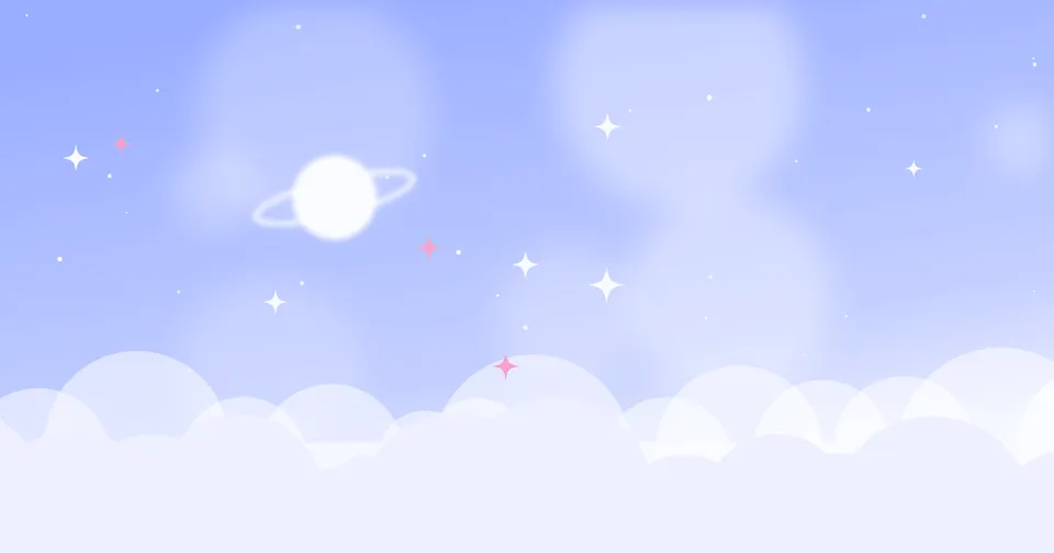 客户端知识栏目封面插画:粉彩渐变的天空、云朵、星星与星球